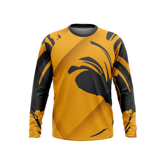 Yellow and black long-sleeve shirt with a logo on a white background-2