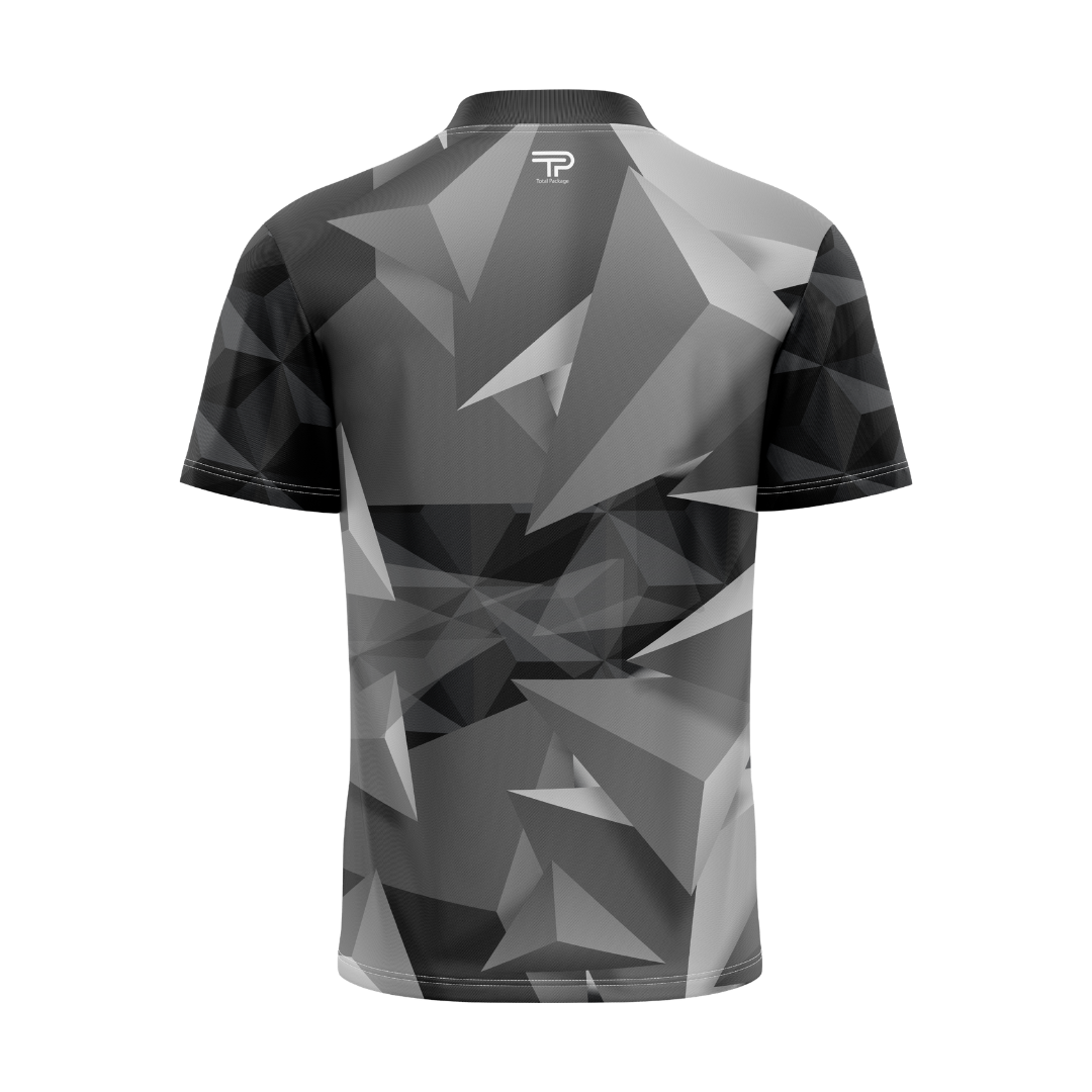 Geometric patterned shirt on a white background