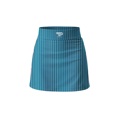 Blue striped skirt with a brand logo on a white background