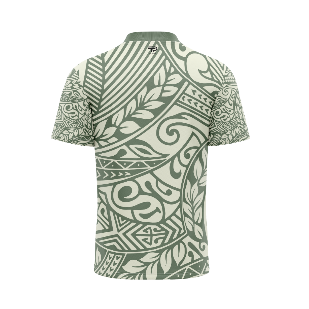 Green and white patterned shirt on a white background