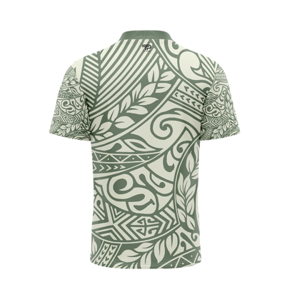 Green and white patterned shirt on a white background