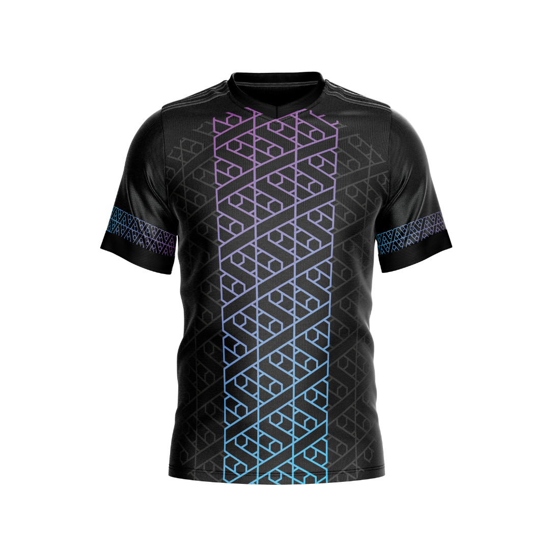 Front view of Men's Premium Tribal Vibe Jersey showcasing unique tribal design.