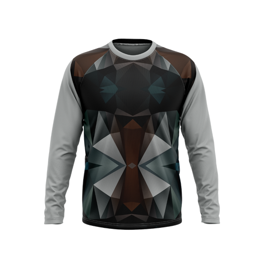 Long-sleeve shirt with geometric pattern on a white background