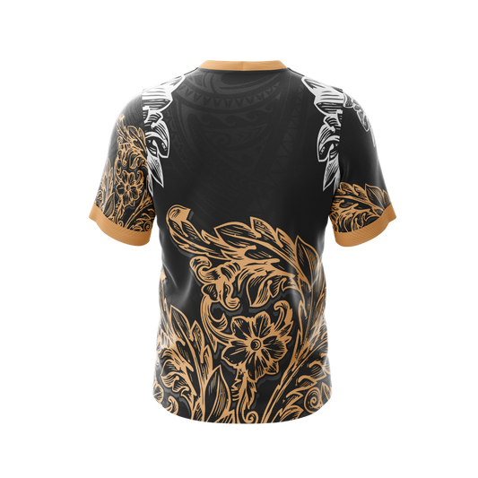 Close-up of the Gold Polynesian Premium Jersey highlighting its premium fabric.