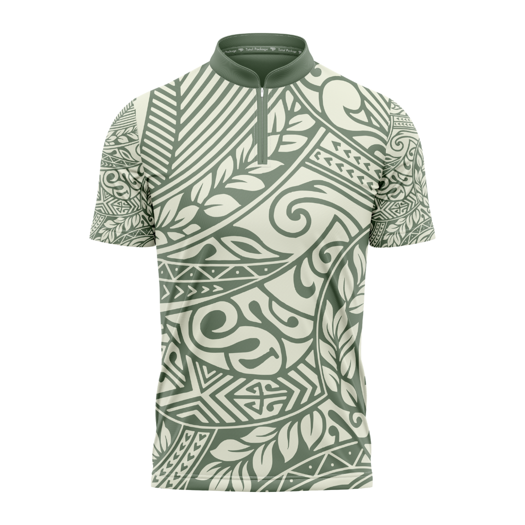 Green and white patterned shirt on a white background