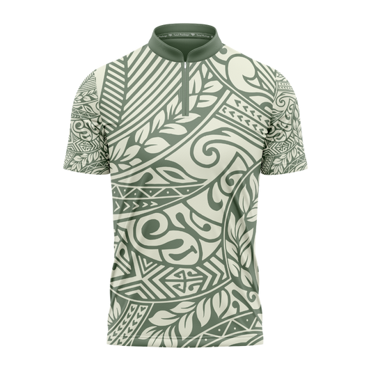 Green and white patterned shirt on a white background