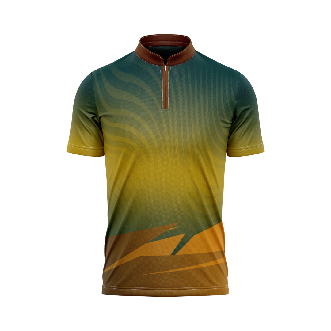 Green and yellow gradient sports jersey with a zipper on a white background