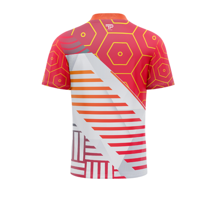 Colorful geometric patterned shirt on a white background