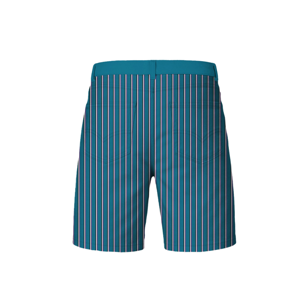 Teal striped shorts on a white background
