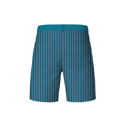 Teal striped shorts on a white background