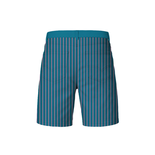 Teal striped shorts on a white background