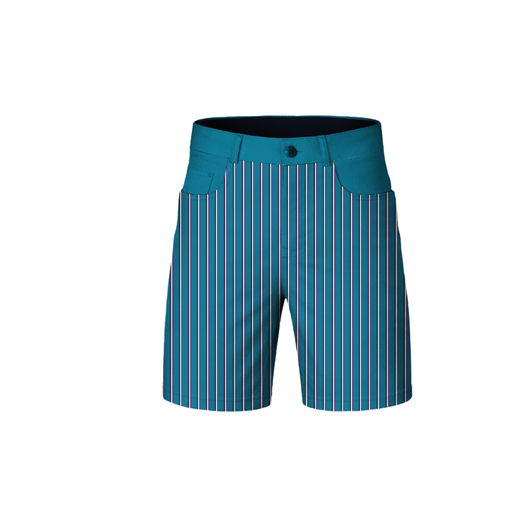 Blue shorts with vertical stripes on a white background