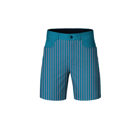 Blue shorts with vertical stripes on a white background