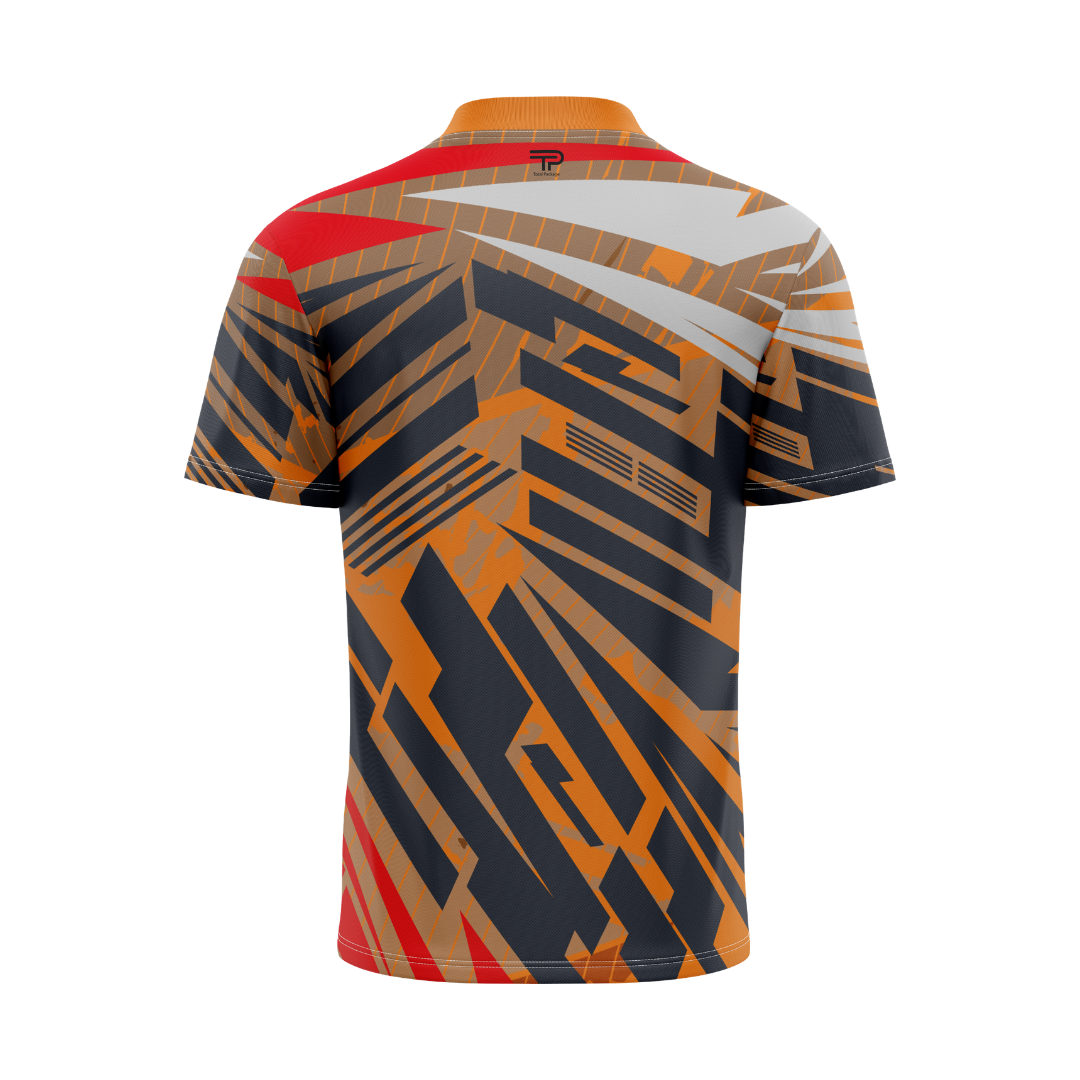 Colorful geometric patterned shirt on a white background