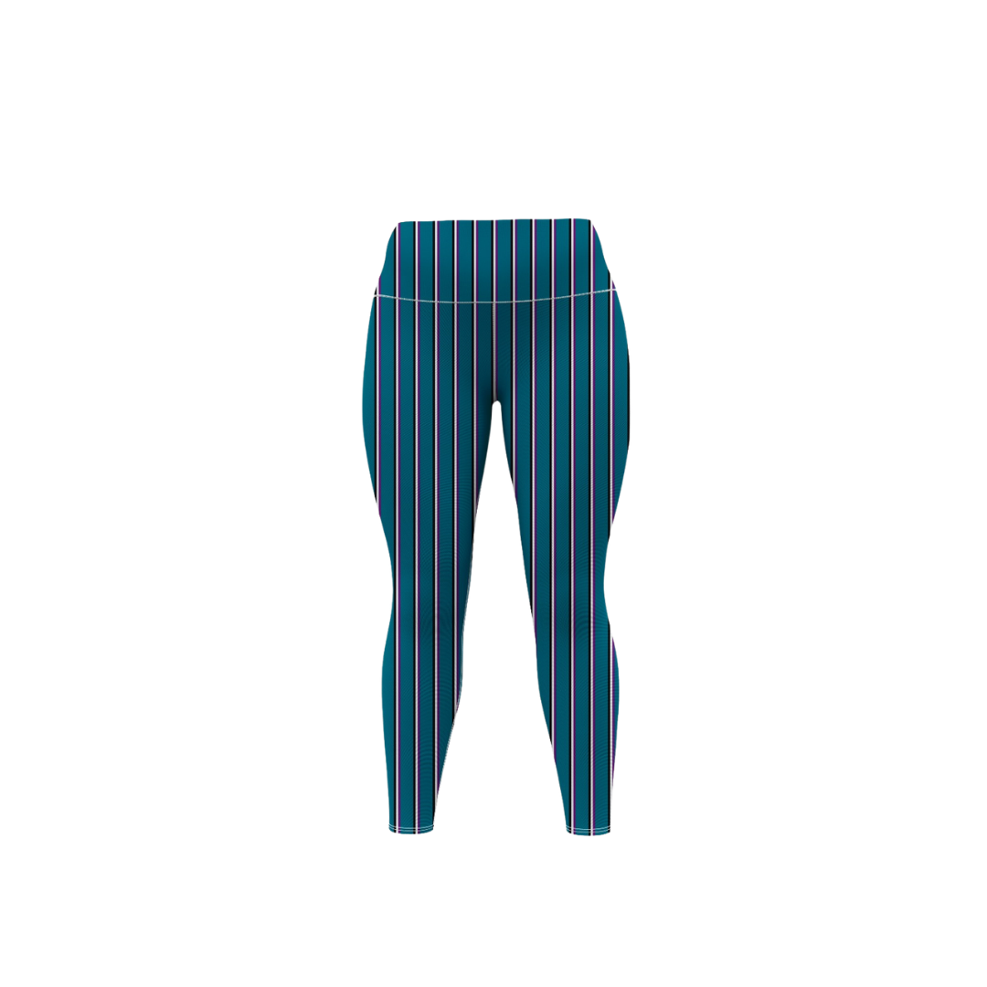 Blue striped leggings on a white background
