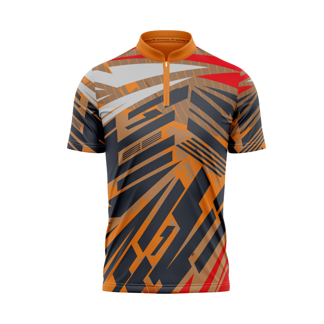 Short-sleeve sports jersey with geometric pattern on a white background