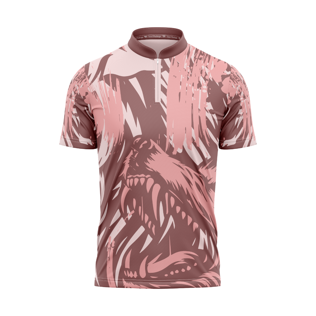 Pink and brown patterned shirt on a white background