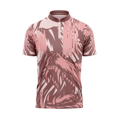 Pink and brown patterned shirt on a white background