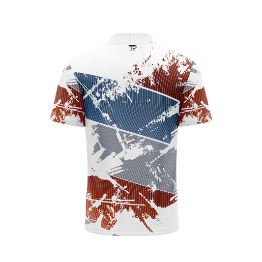 T-shirt with geometric abstract design on a white background