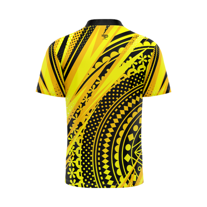Yellow and black patterned shirt on a white background