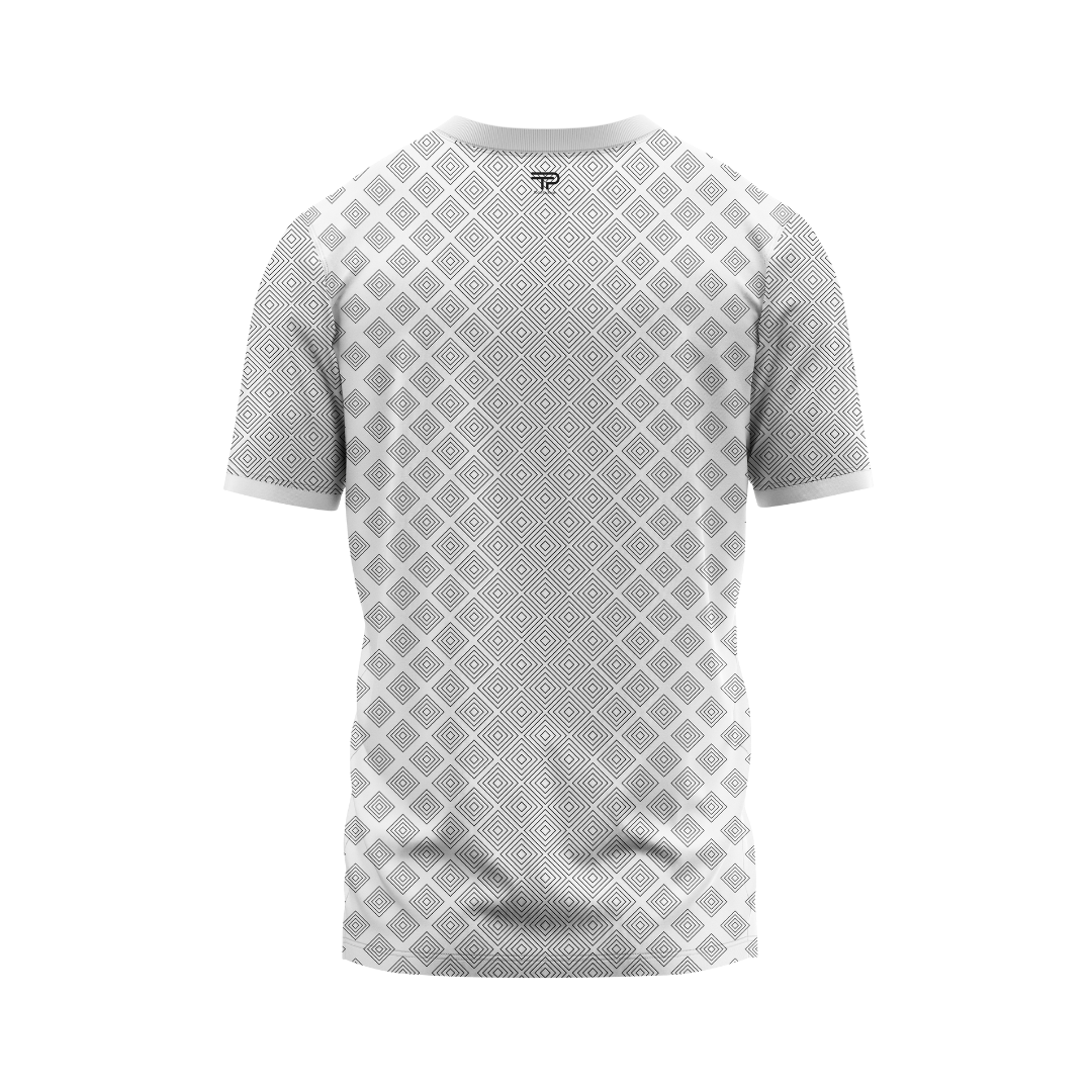 Gray t-shirt with geometric pattern on a white background