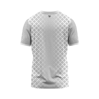 Gray t-shirt with geometric pattern on a white background