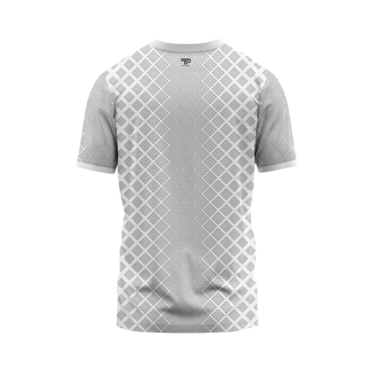 Gray t-shirt with geometric pattern on a white background