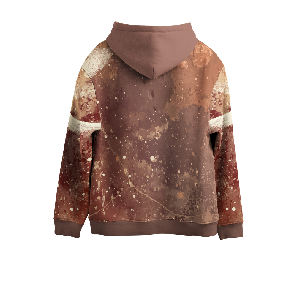 Hoodie with a splatter paint design on a white background