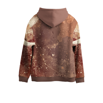 Hoodie with a splatter paint design on a white background