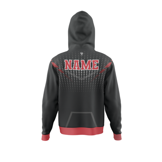 Back view of the Crimson Gradient Premium Bowling Hoodie showcasing the gradient design