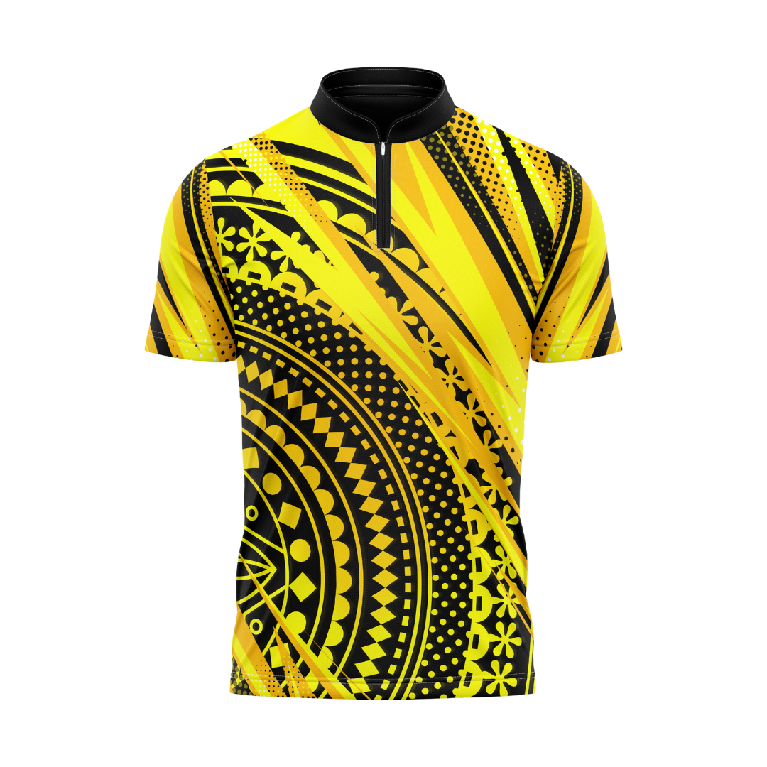 Yellow and black patterned shirt on a white background