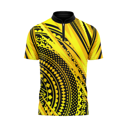 Yellow and black patterned shirt on a white background