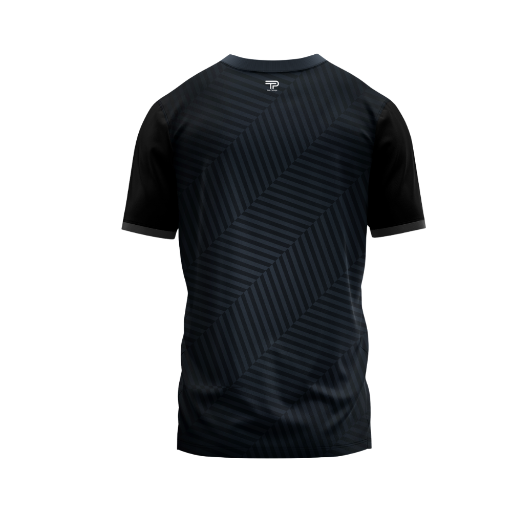 Black sports jersey with a pattern on a white background