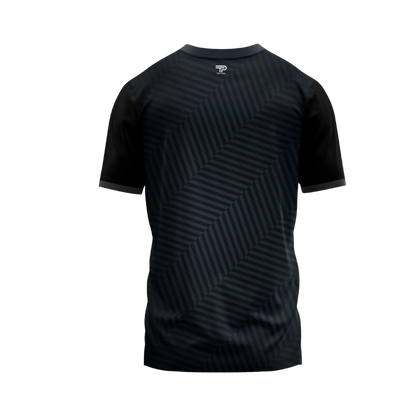 Black sports jersey with a pattern on a white background