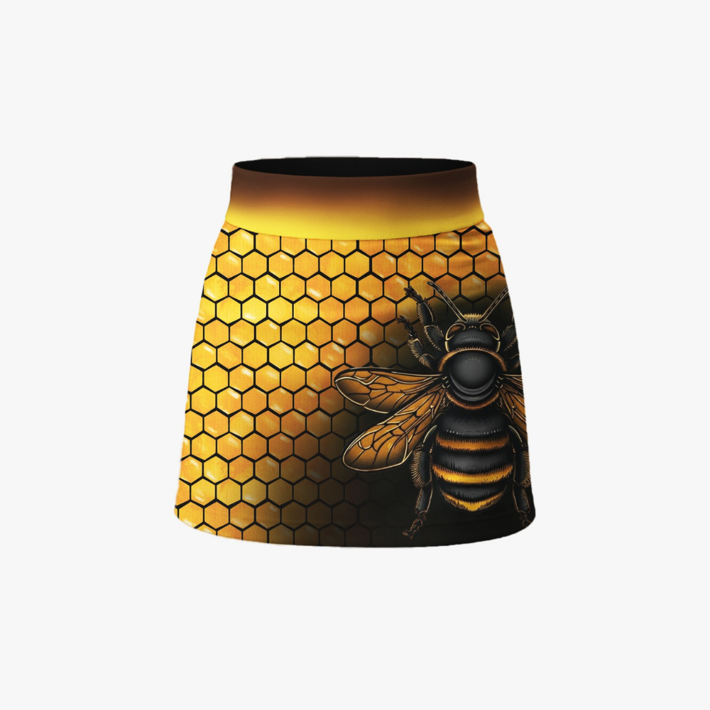 Skirt with bee and honeycomb pattern on a white background