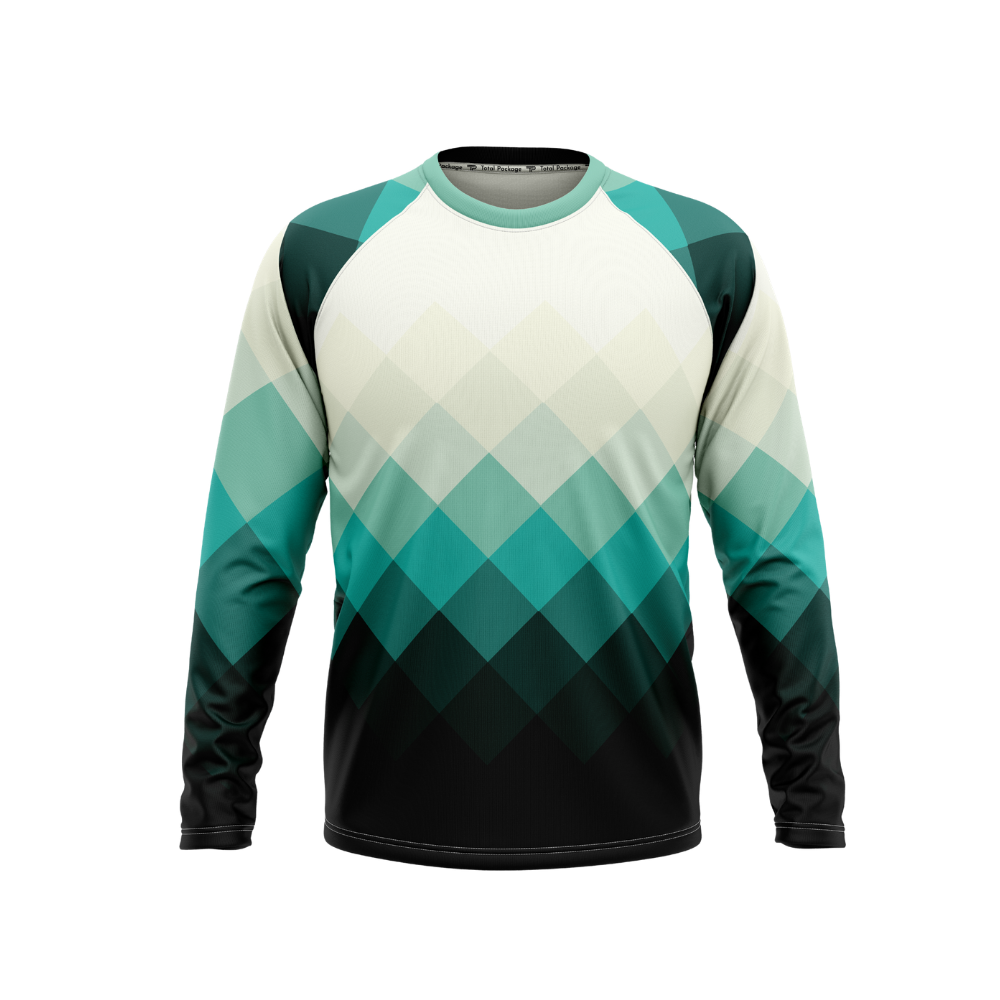 Long-sleeve shirt with a geometric pattern on a white background