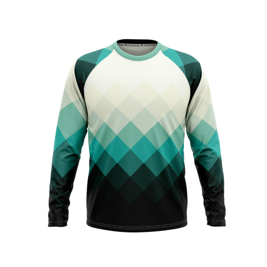Long-sleeve shirt with a geometric pattern on a white background