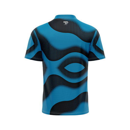 Blue and black sports jersey on a white background