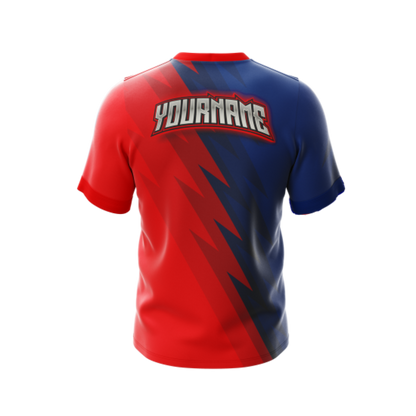 Custom Blue Red Diversion Bowling Jersey Back View