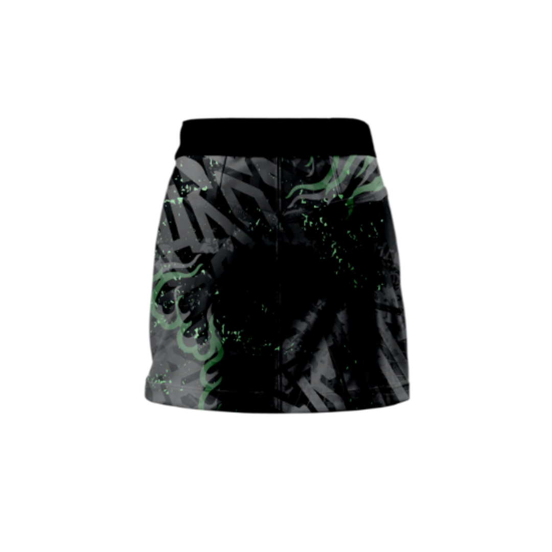 Back view of the Dark Grim Pleated Skort by Total Package, showcasing its premium design and dark aesthetic.