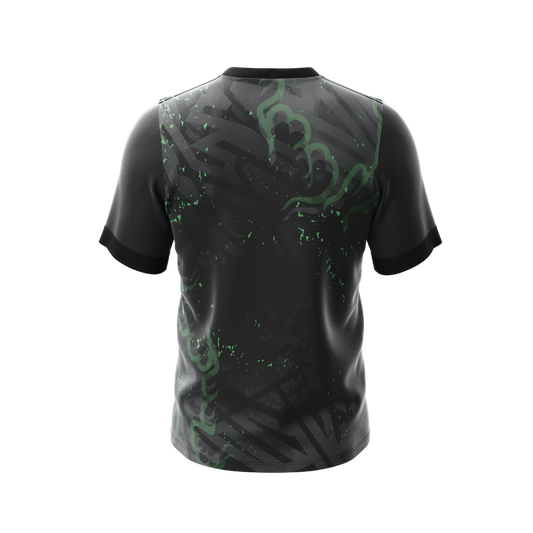 Close-up of Dark Grim Premium Jersey, highlighting its sleek, athletic fit.