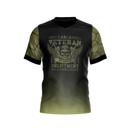 Front view of 'I am a Veteran' Bowling Jersey featuring patriotic design.