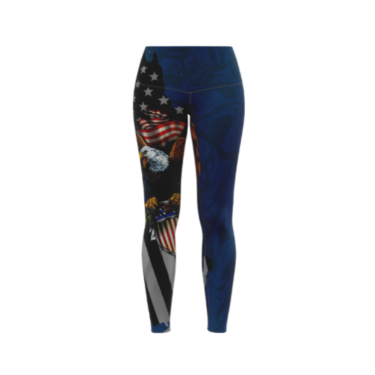 Front view of Military Blue Eagle Bowling Leggings featuring a patriotic eagle design and compression fit.