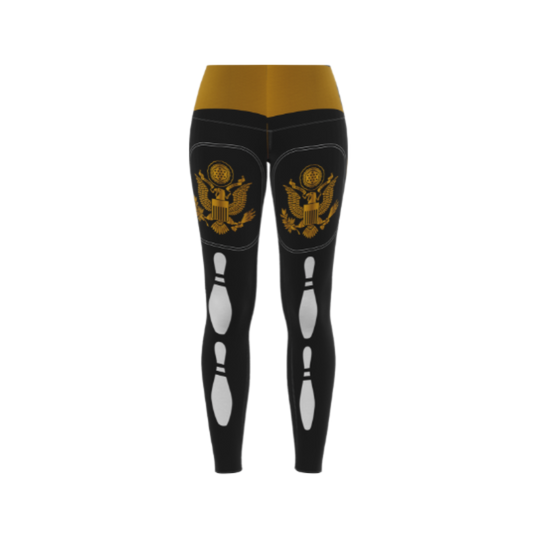 Front view of Yellow Badge Bowling Leggings with compression fit and high-stretch fabric for performance.
