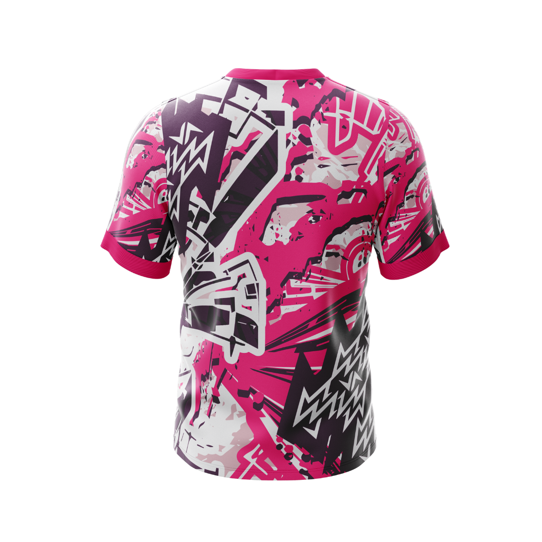 Back view of Graffiti Pink Premium Jersey showcasing its stylish cut.