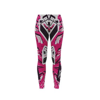 Front view of Graffiti Pink High-Waisted Premium Leggings showcasing vibrant graffiti design.