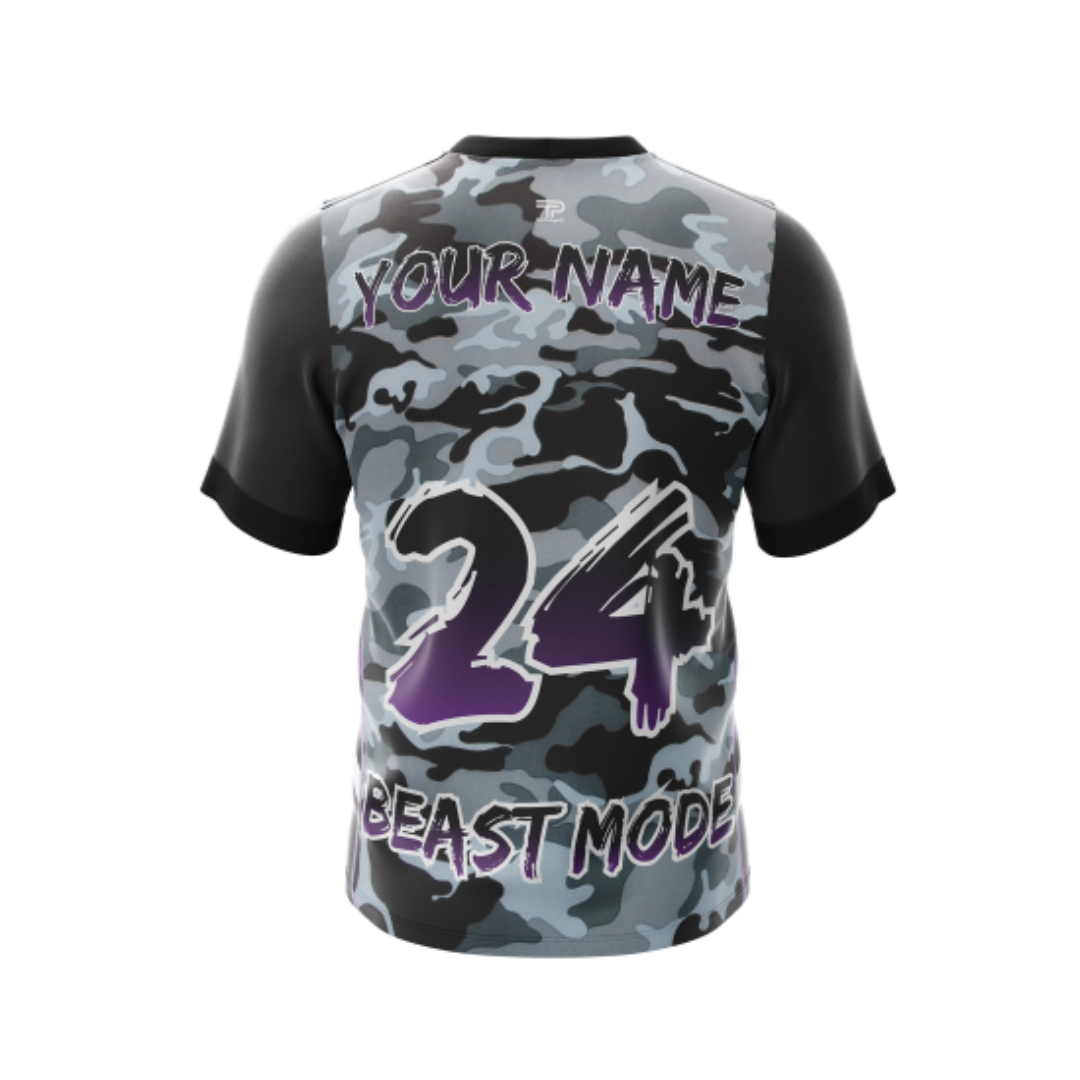 Back view highlighting the unique military-inspired graphics on the Military Beast Mode Bowling Jersey.