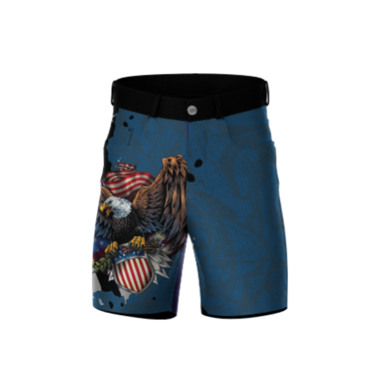 Military Blue Eagle Bowling Shorts featuring breathable fabric and a stretch-fit design