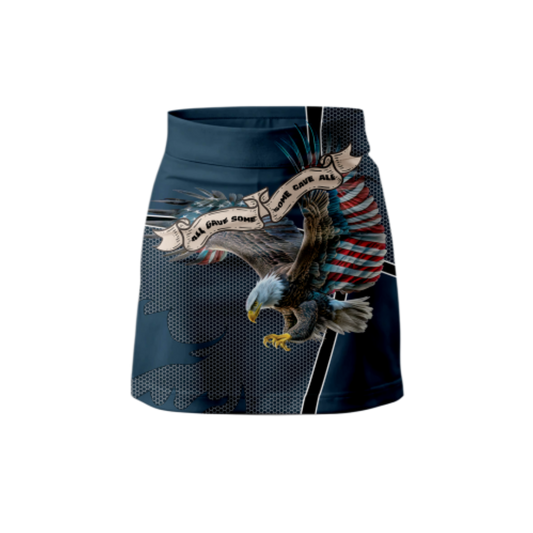 Military Indigo Eagle Bowling Skort with built-in shorts and moisture-wicking fabric
