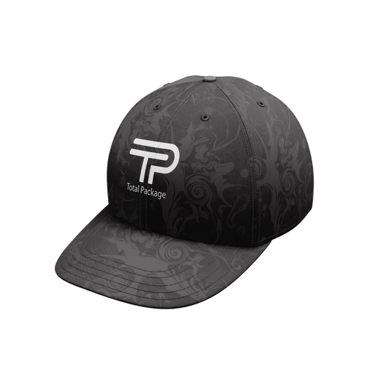 Black cap with 'Total Package' logo on a white background